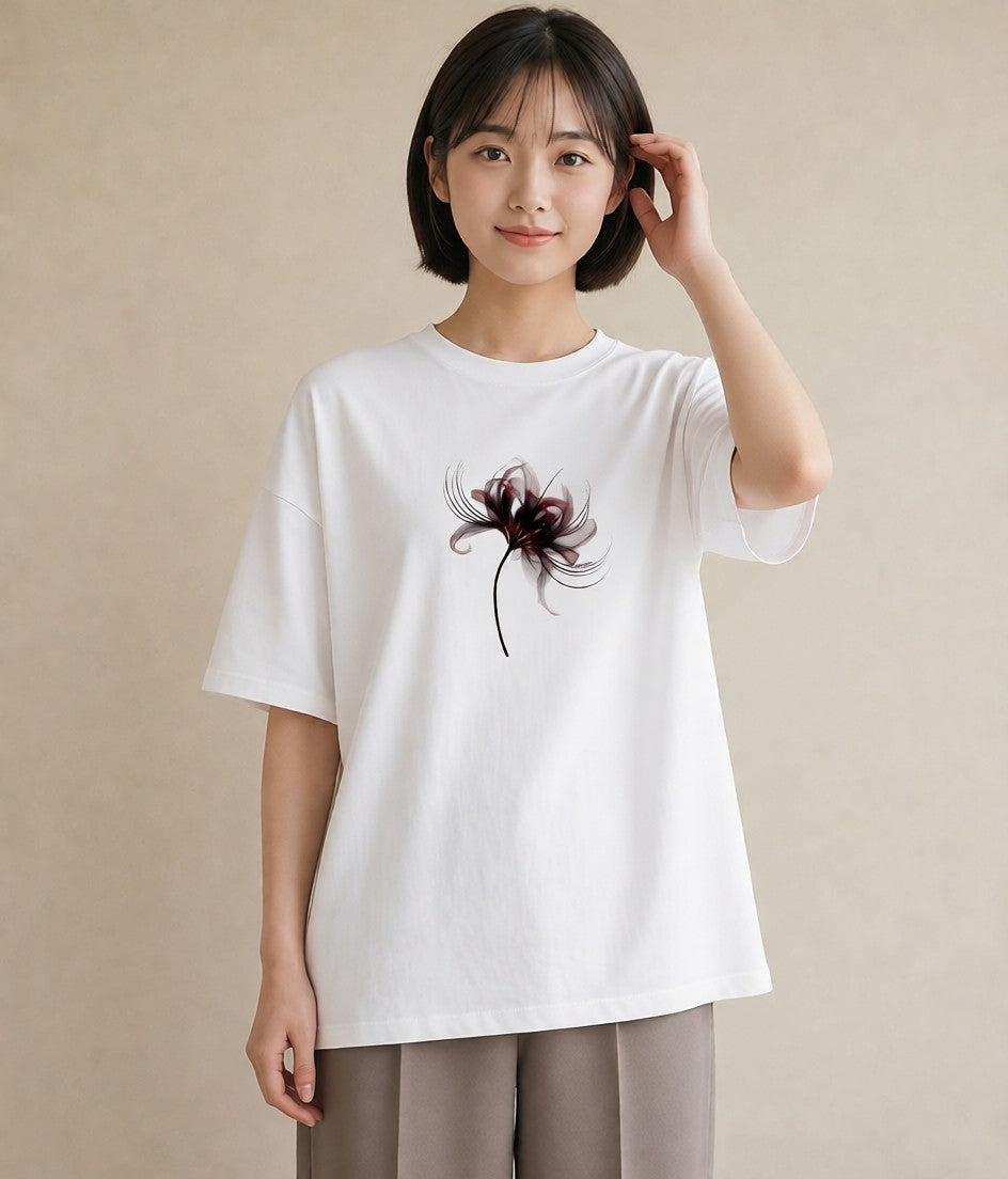 プリントTシャツ レディース 彼岸花 花 花柄 イラスト 普段使い 散歩 お出かけ 白T