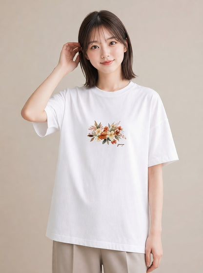 半袖Tシャツ レディース ポスト 野の花 レトロ ナチュラル アンティーク イラスト ポップ 誕生日プレゼント 綿100 白T