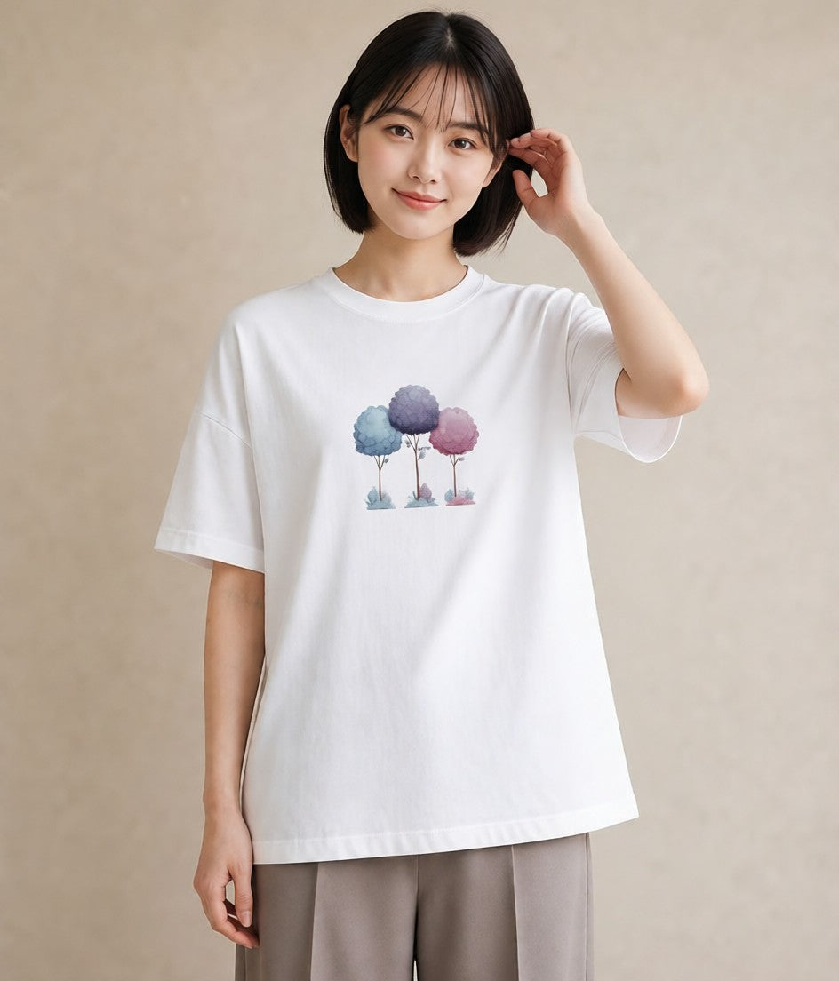 プリントTシャツ レディース 森 植物 ボタニカル イラスト 個性的 春服 ミセス 白T