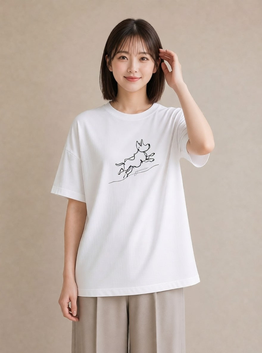デザインTシャツ レディース 犬 いぬ わんこ イラスト アート風 ビーチ デイリーウェア 白T