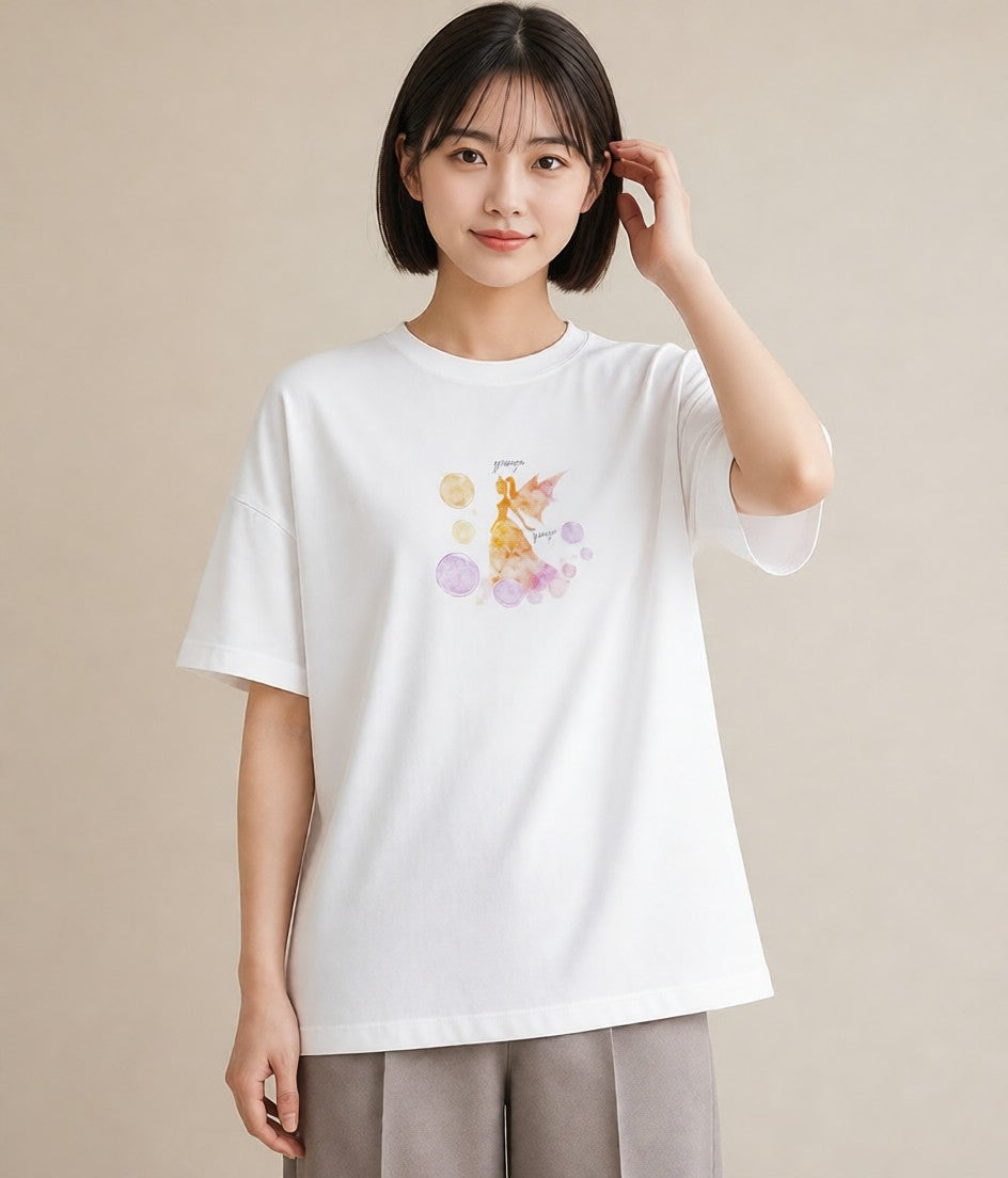 グラフィックTシャツ レディース 山羊座 星空 宇宙 イラスト モード ラフ レイヤード 白T