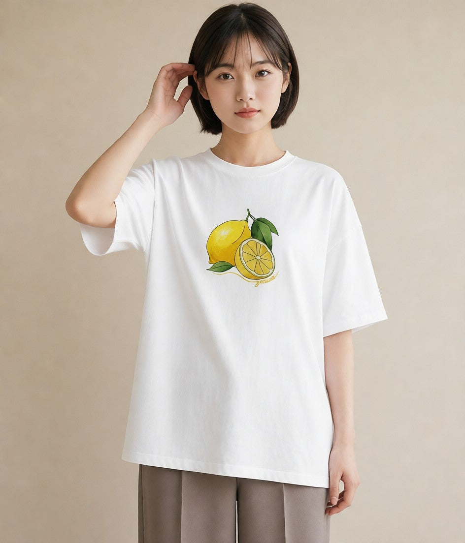 プリントTシャツ レディース レモン 檸檬 食べ物 フード イラスト 普段使い 通勤 在宅 白T