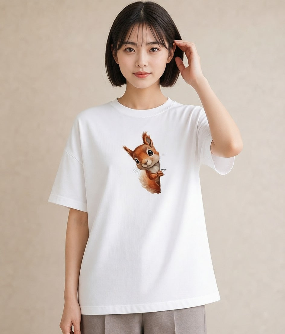デザインTシャツ レディース シマリス ペット 動物 イラスト 20代 カジュアルコーデ 白T