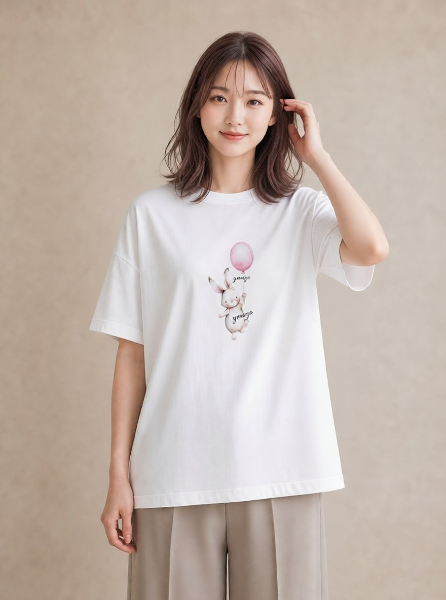プリントTシャツ レディース 紙風船 和紙 ナチュラル アンティーク イラスト ゆるかわ 部屋着 女性向けギフト 白T