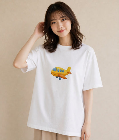 Tシャツ レディース ロケット 星空 宇宙 イラスト 手描き風 買い物 夏コーデ 白T