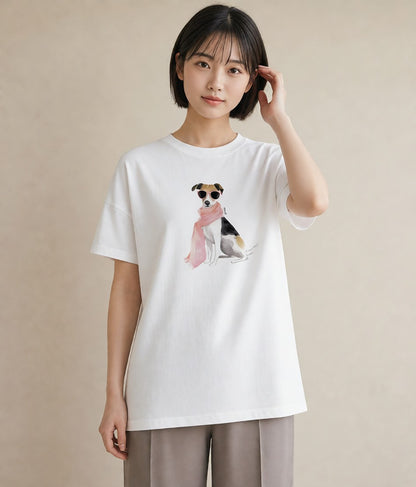 プリントTシャツ レディース 保護犬 犬 いぬ イラスト ヴィンテージ風 休日 ペアコーデ 白T