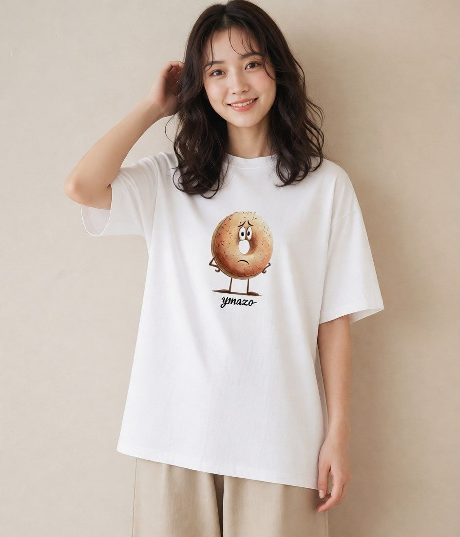 プリントTシャツ レディース ベーグル 食べ物 フード イラスト ミニマル 親子 20代 白T