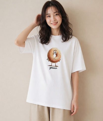 プリントTシャツ レディース ベーグル 食べ物 フード イラスト ミニマル 親子 20代 白T