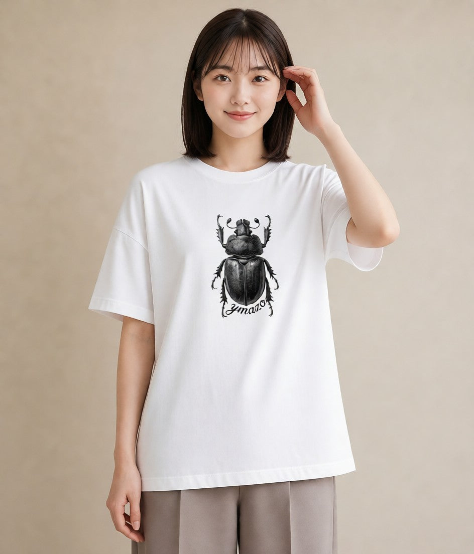 Tシャツ レディース クワガタ 昆虫 虫 イラスト ゆるコーデ 綿100 デート 白T