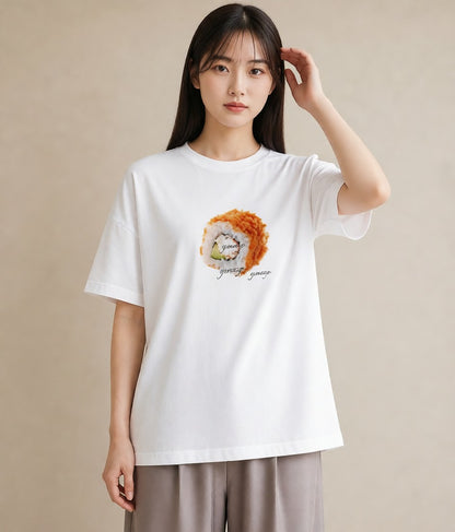 デザインTシャツ レディース お寿司 食べ物 フード イラスト ゆるかわ 散歩 お出かけ 白T