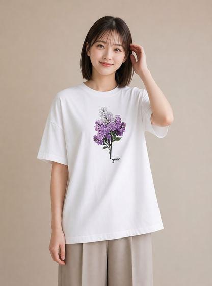 半袖Tシャツ レディース スミレ 花 花柄 イラスト 水彩風 女性 旅行用 白T