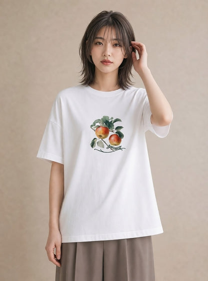 プリントTシャツ レディース もも 食べ物 フード イラスト アート風 母の日 ビーチ 白T