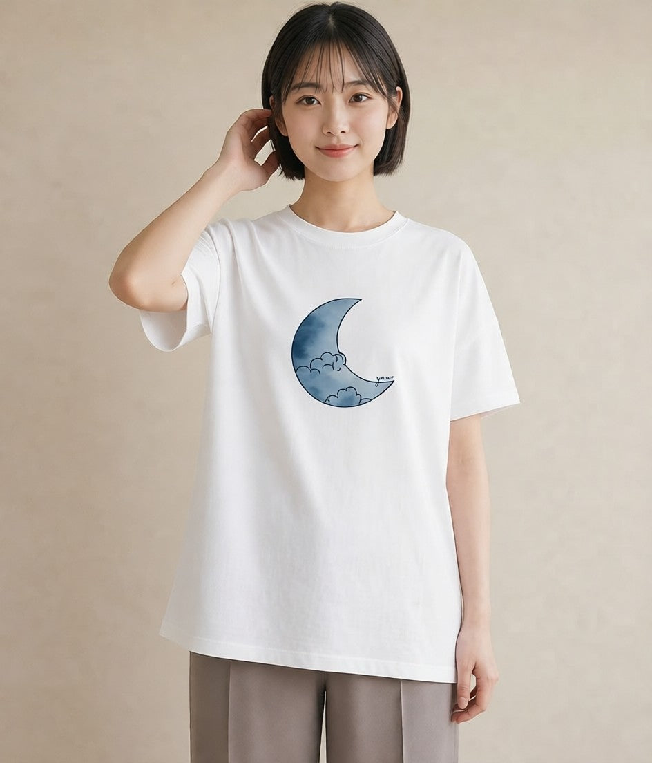 プリントTシャツ レディース 満月 星空 宇宙 イラスト ゆるコーデ 友達ギフト 部屋着 白T