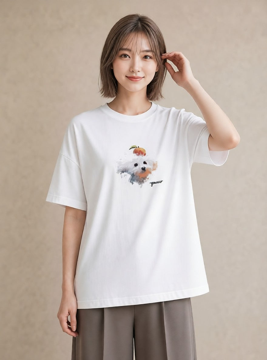 半袖Tシャツ レディース わんこ 犬 いぬ イラスト お洒落 デイリーウェア 休日 白T