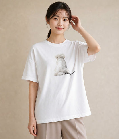 デザインTシャツ レディース ビションフリーゼ 犬 いぬ イラスト カジュアル レイヤード 友達ギフト 白T