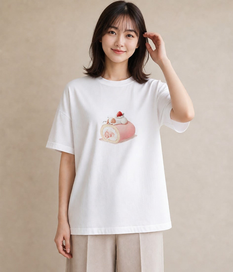グラフィックTシャツ レディース プリン 食べ物 フード イラスト アート風 クリスマス 旅行 白T