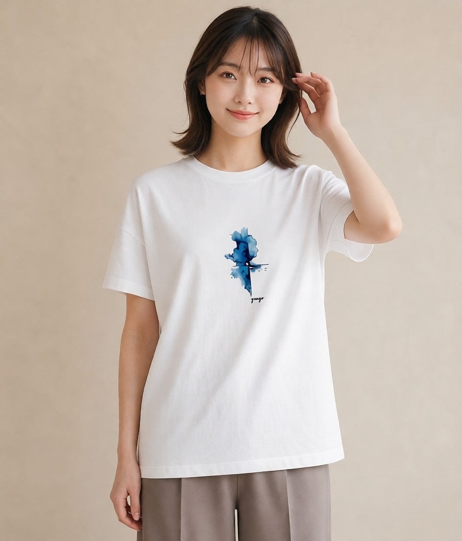 Tシャツ レディース 雨上がりの小道 雨上がり 小道 ナチュラル アンティーク イラスト ラフ レイヤード 白T