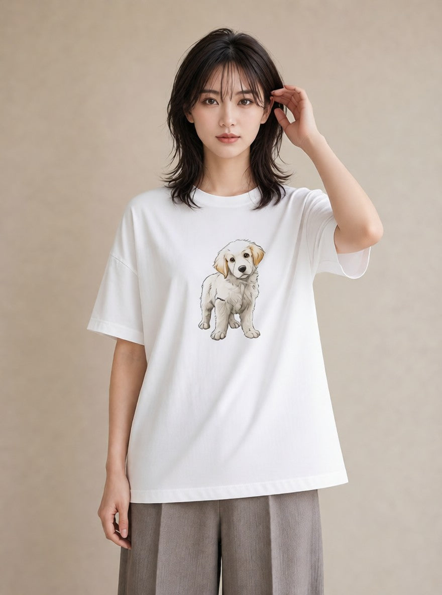 グラフィックTシャツ レディース ゴールデンレトリバー ゴールデン 犬 いぬ イラスト 淡色 姉妹 送別ギフト 白T