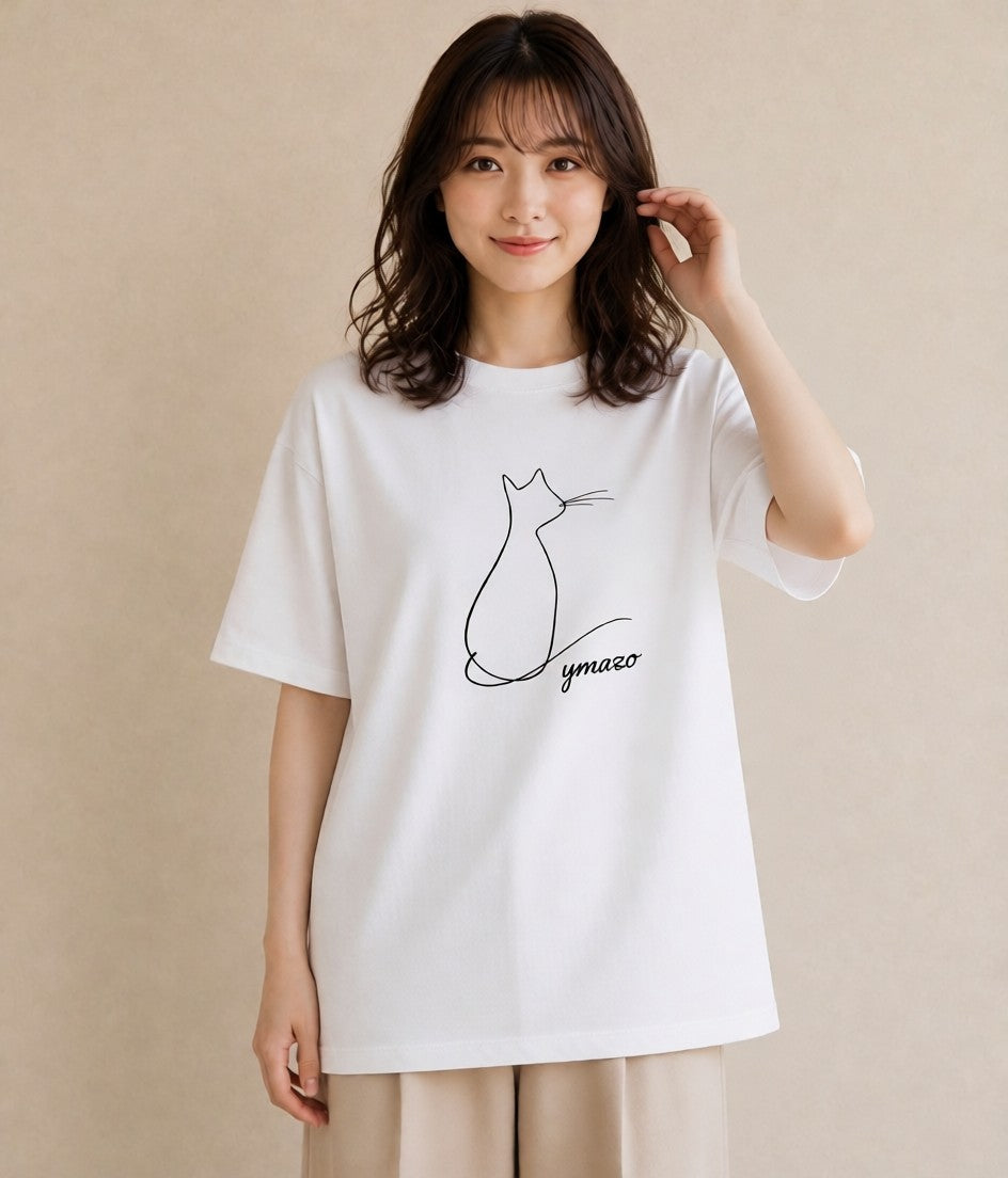 デザインTシャツ レディース 猫 ねこ ネコ イラスト ナチュラル 誕生日プレゼント 綿100 白T