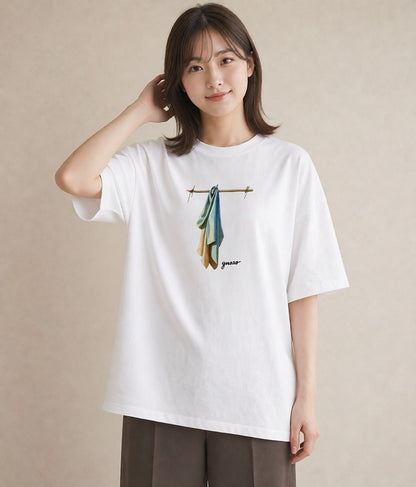 プリントTシャツ レディース 洗濯物 風 ナチュラル アンティーク イラスト ガーリー カフェ巡り 女子会 白T