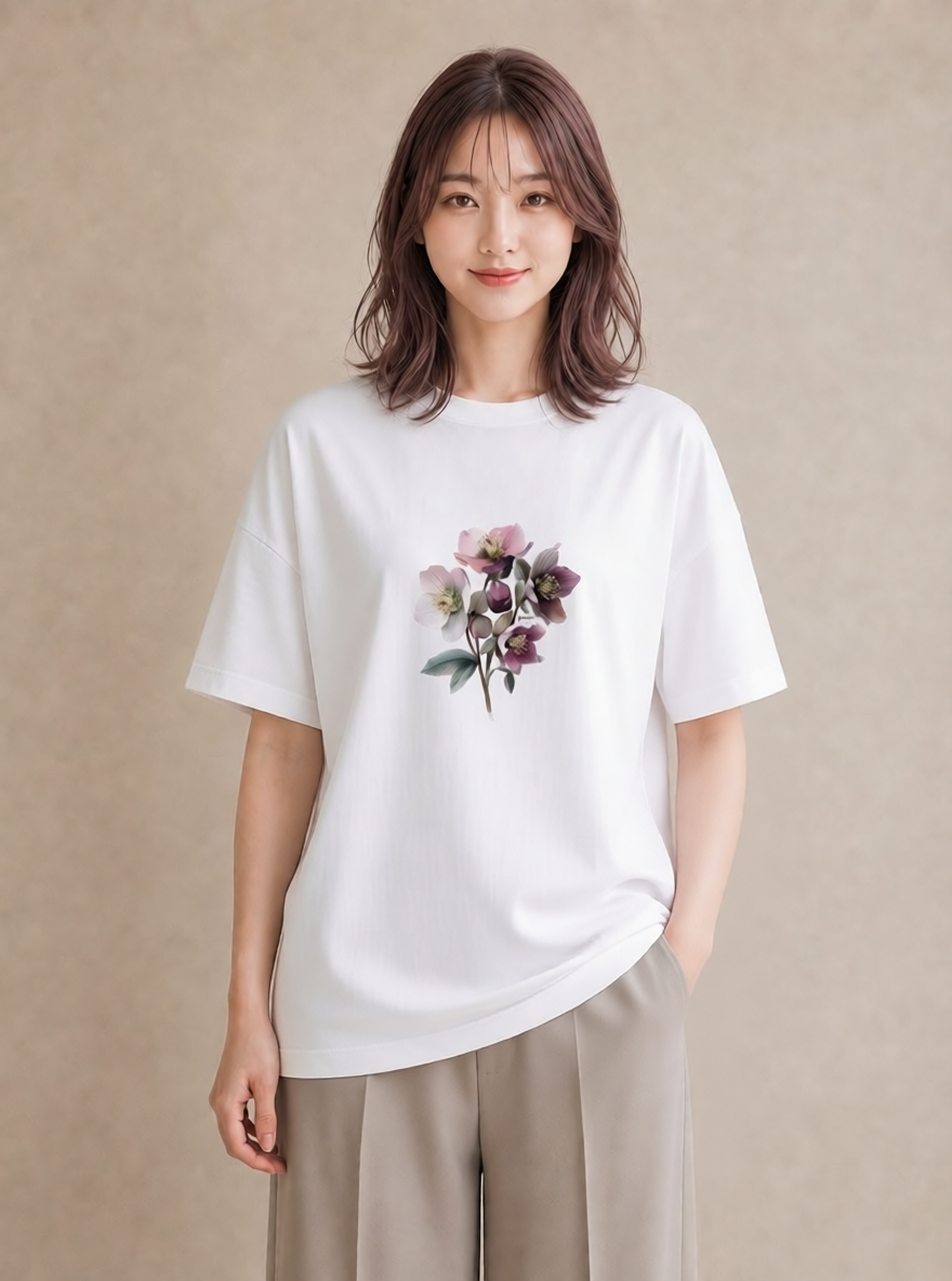 半袖Tシャツ レディース スミレ 花 花柄 イラスト 水彩風 敬老の日 ホワイトデー 白T