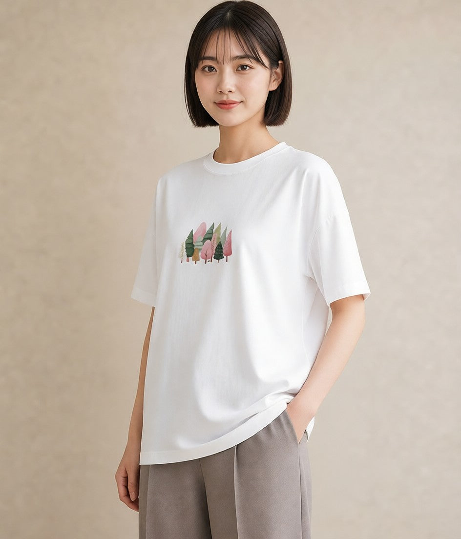 Tシャツ レディース 森 植物 ボタニカル イラスト ラフカジュアル 敬老の日 ホワイトデー 白T