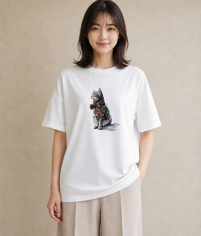 プリントTシャツ レディース サバトラ 猫 ねこ イラスト ポップ 社会人 女性 白T