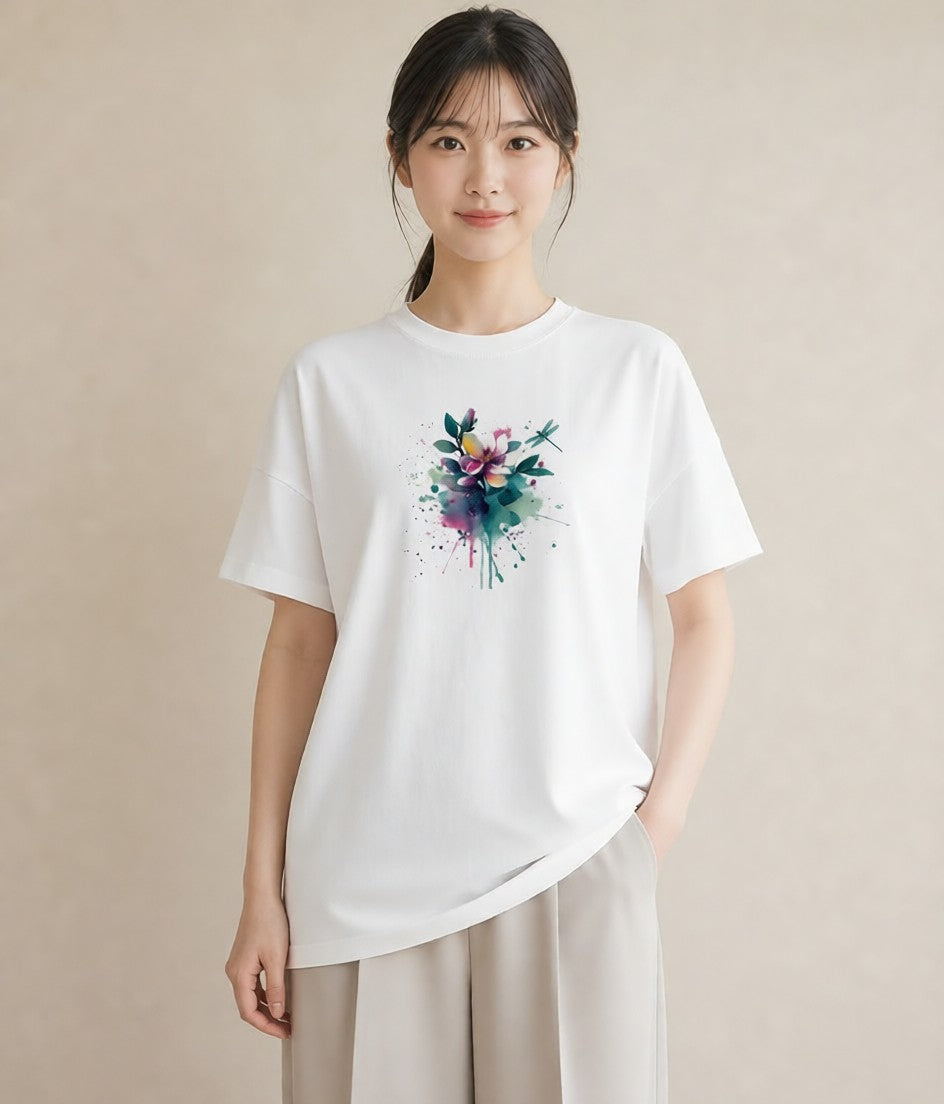 プリントTシャツ レディース とんぼ 昆虫 虫 イラスト ガーリー 母娘コーデ 自分用 白T