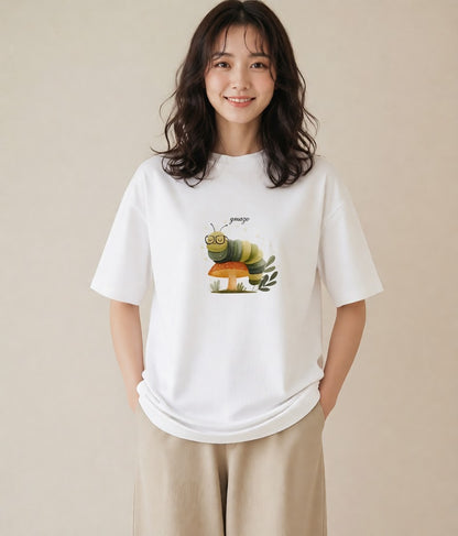 Tシャツ レディース ホタル 昆虫 虫 イラスト アート風 海 カフェ巡り 白T
