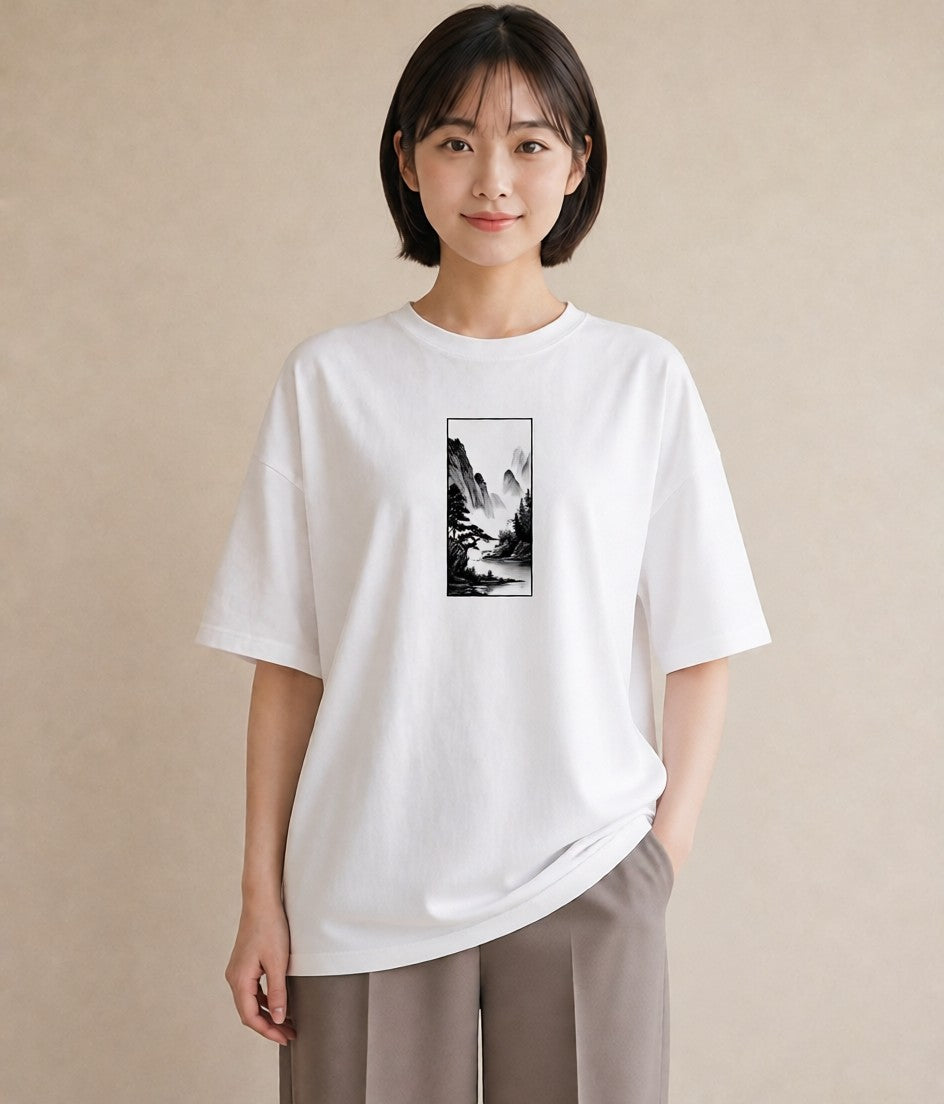 プリントTシャツ レディース 桟橋 水辺 波止場 ナチュラル アンティーク イラスト シック 誕生日プレゼント 綿100 白T
