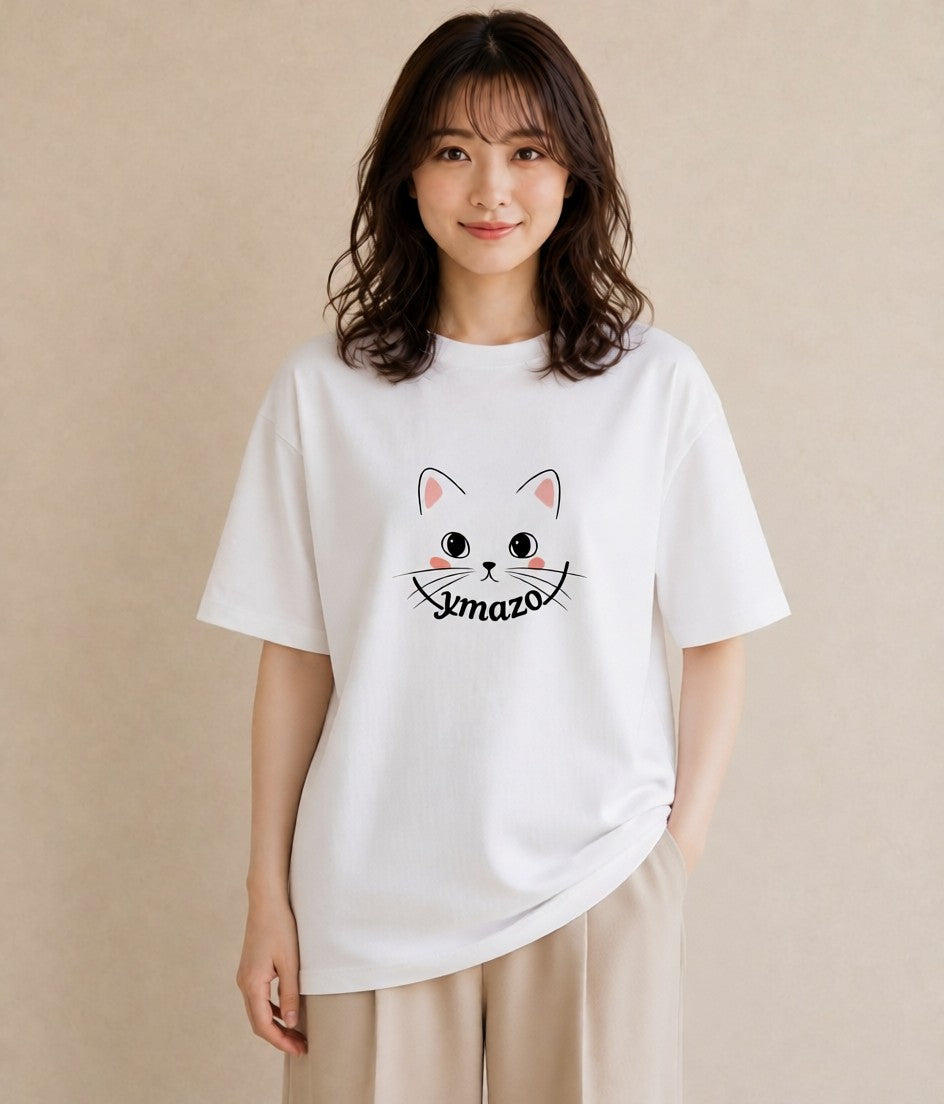 デザインTシャツ レディース 猫 ねこ ネコ イラスト ポップ 綿100 デート 白T