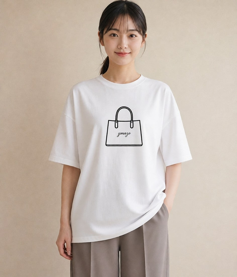 プリントTシャツ レディース パールピアス アクセサリー ナチュラル アンティーク イラスト ヴィンテージ風 ミセス 春コーデ 白T