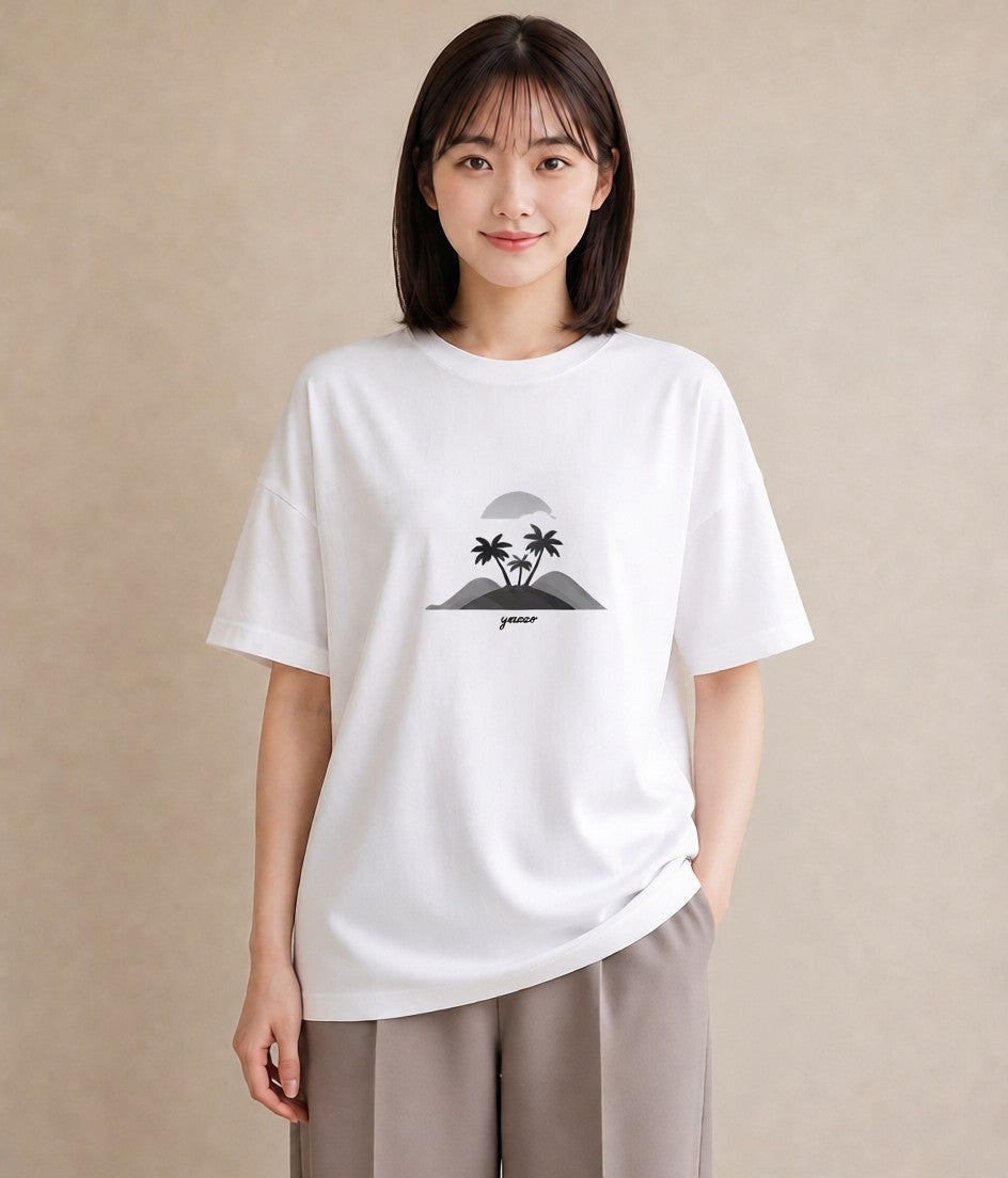 半袖Tシャツ レディース 海 リゾート 夏 イラスト 水彩風 カフェ服 クリスマス 白T