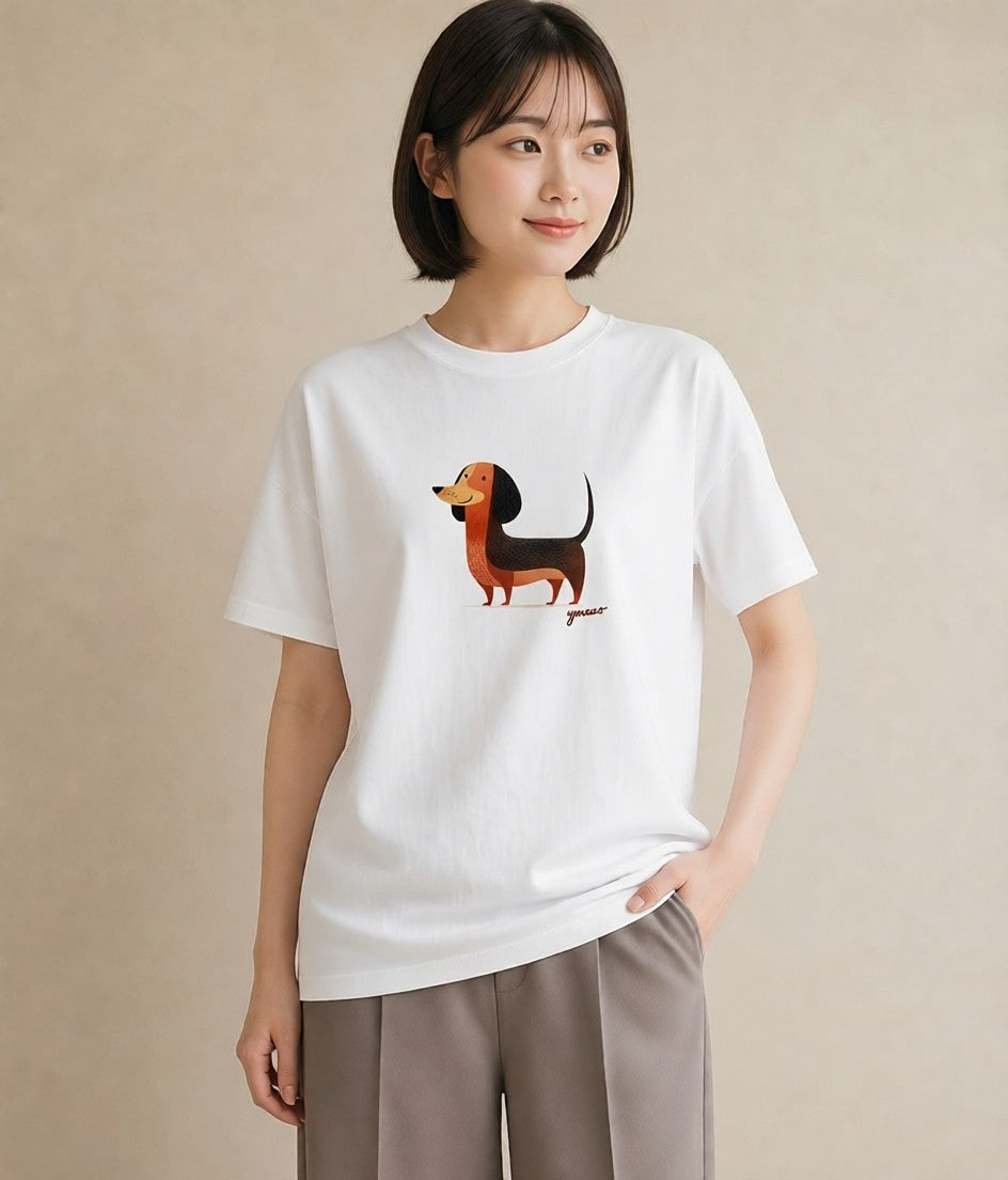 グラフィックTシャツ レディース ミニチュアダックスフンド 犬 いぬ イラスト シック カフェ巡り 女子会 白T