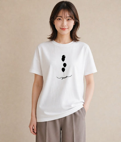 プリントTシャツ レディース 紙風船 和紙 ナチュラル アンティーク イラスト 水彩風 ペアコーデ 秋コーデ 白T