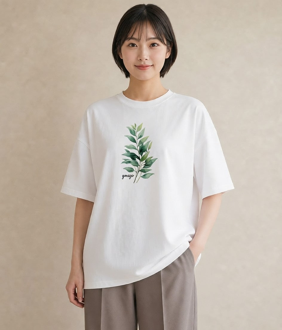 デザインTシャツ レディース シダ 植物 ボタニカル イラスト 抜け感 カフェ巡り 女子会 白T