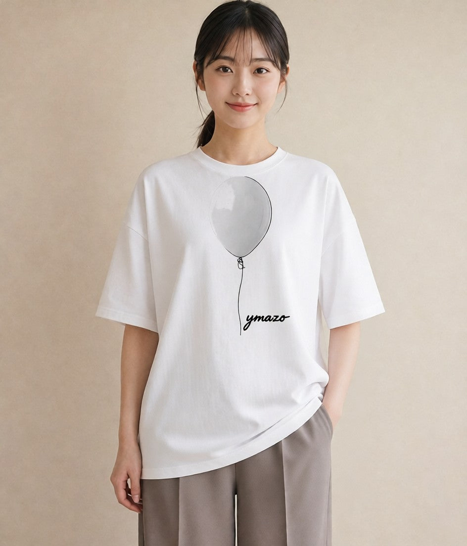 デザインTシャツ レディース 紙風船 和紙 ナチュラル アンティーク イラスト 水彩風 通勤 在宅 白T