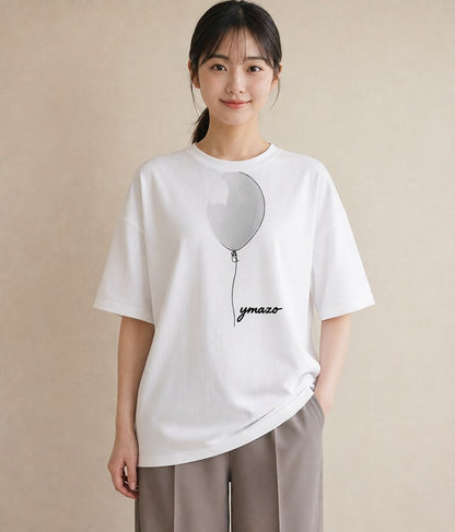 デザインTシャツ レディース 紙風船 和紙 ナチュラル アンティーク イラスト 水彩風 通勤 在宅 白T