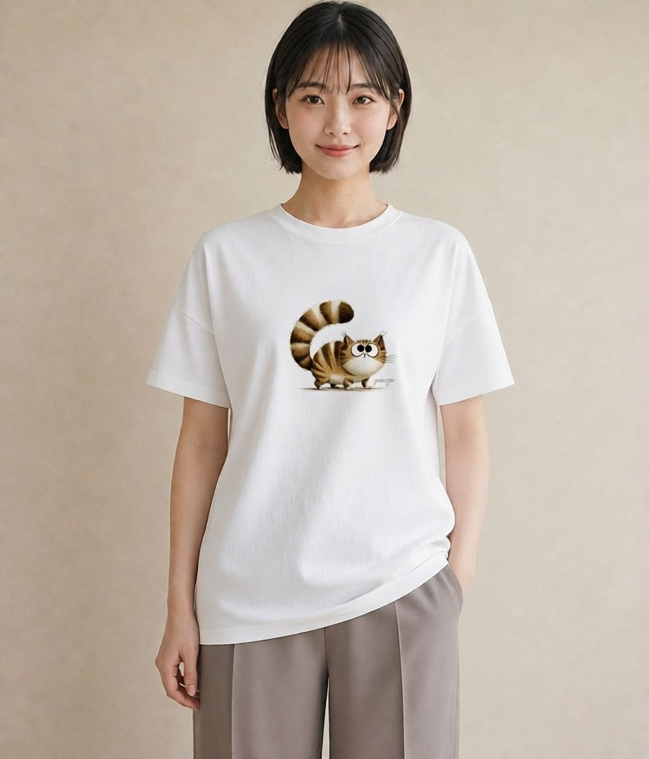 グラフィックTシャツ レディース エキゾチックショートヘア 猫 ねこ イラスト きれいめカジュアル 女性向けギフト 散歩 白T