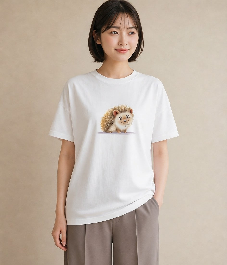 プリントTシャツ レディース ハリネズミ ペット 動物 イラスト ボタニカル ホワイトデー 春服 白T