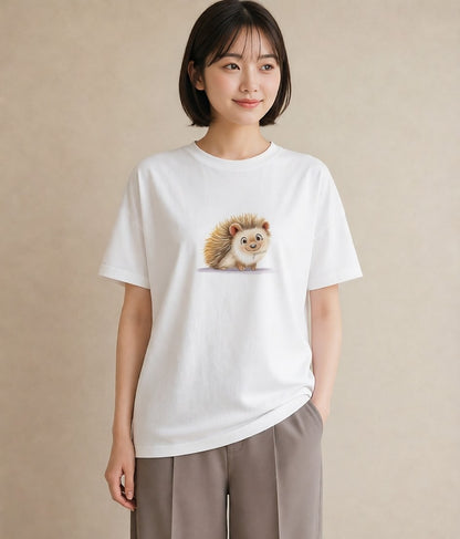 プリントTシャツ レディース ハリネズミ ペット 動物 イラスト ボタニカル ホワイトデー 春服 白T