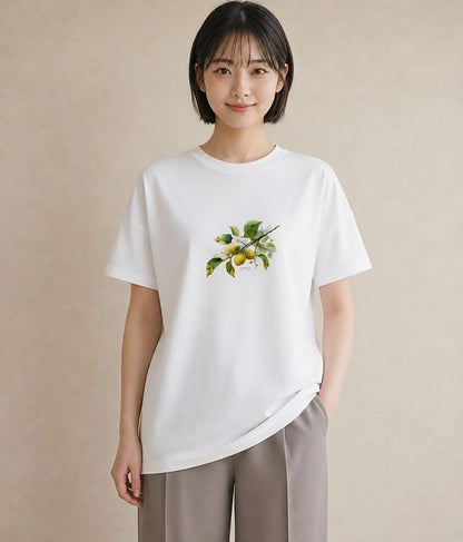 Tシャツ レディース 金木犀 花 花柄 イラスト 淡色 お出かけ 普段着 白T