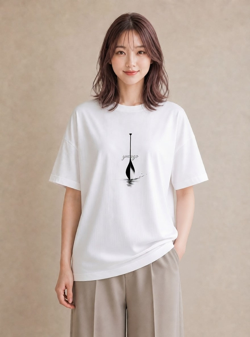 半袖Tシャツ レディース 紙の船 水辺 ナチュラル アンティーク イラスト 綿100 デート 白T