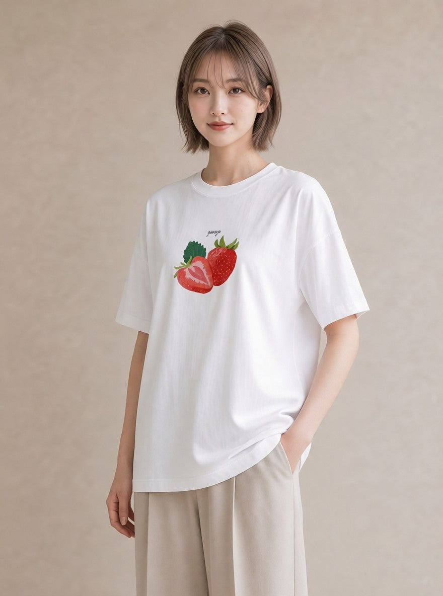 半袖Tシャツ レディース ショートケーキ 食べ物 フード イラスト ラフ レイヤード 友達ギフト 白T