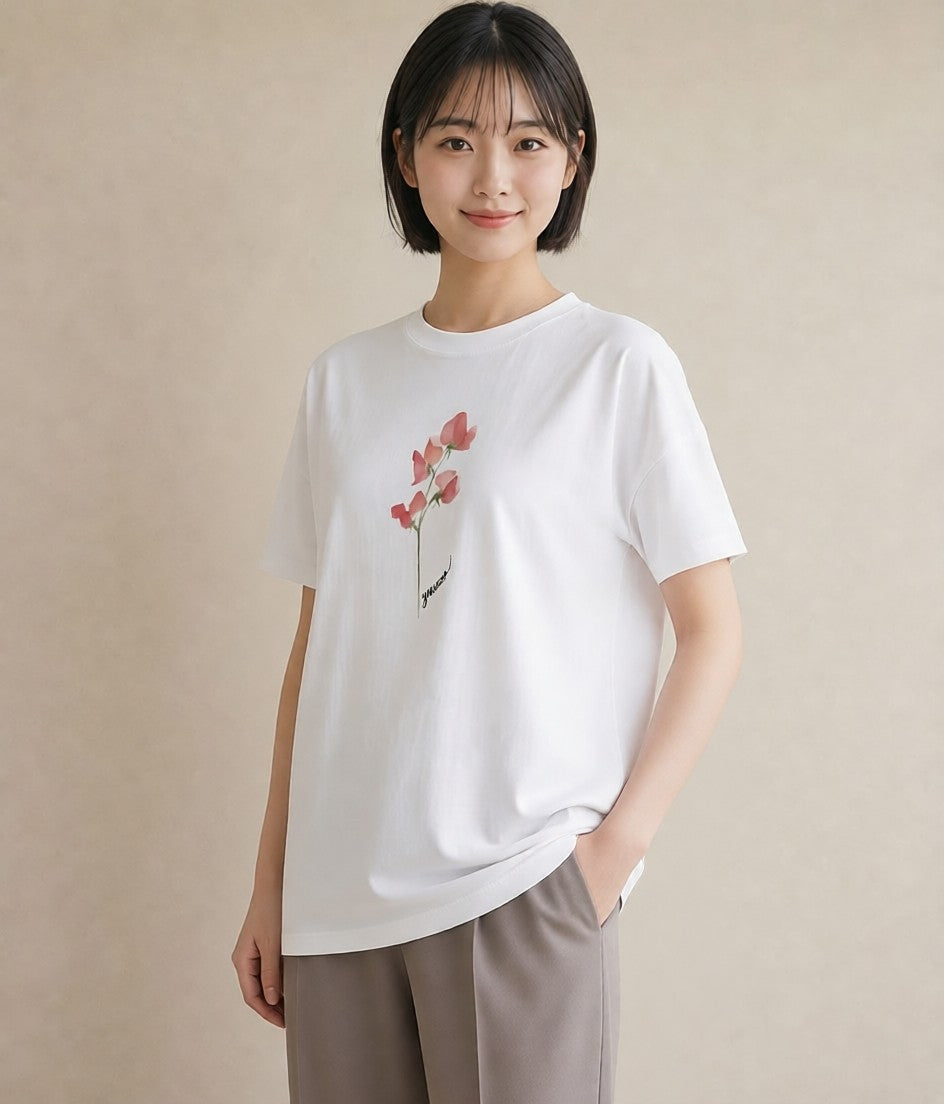 デザインTシャツ レディース ポスト 野の花 レトロ ナチュラル アンティーク イラスト 部屋着 女性向けギフト 白T