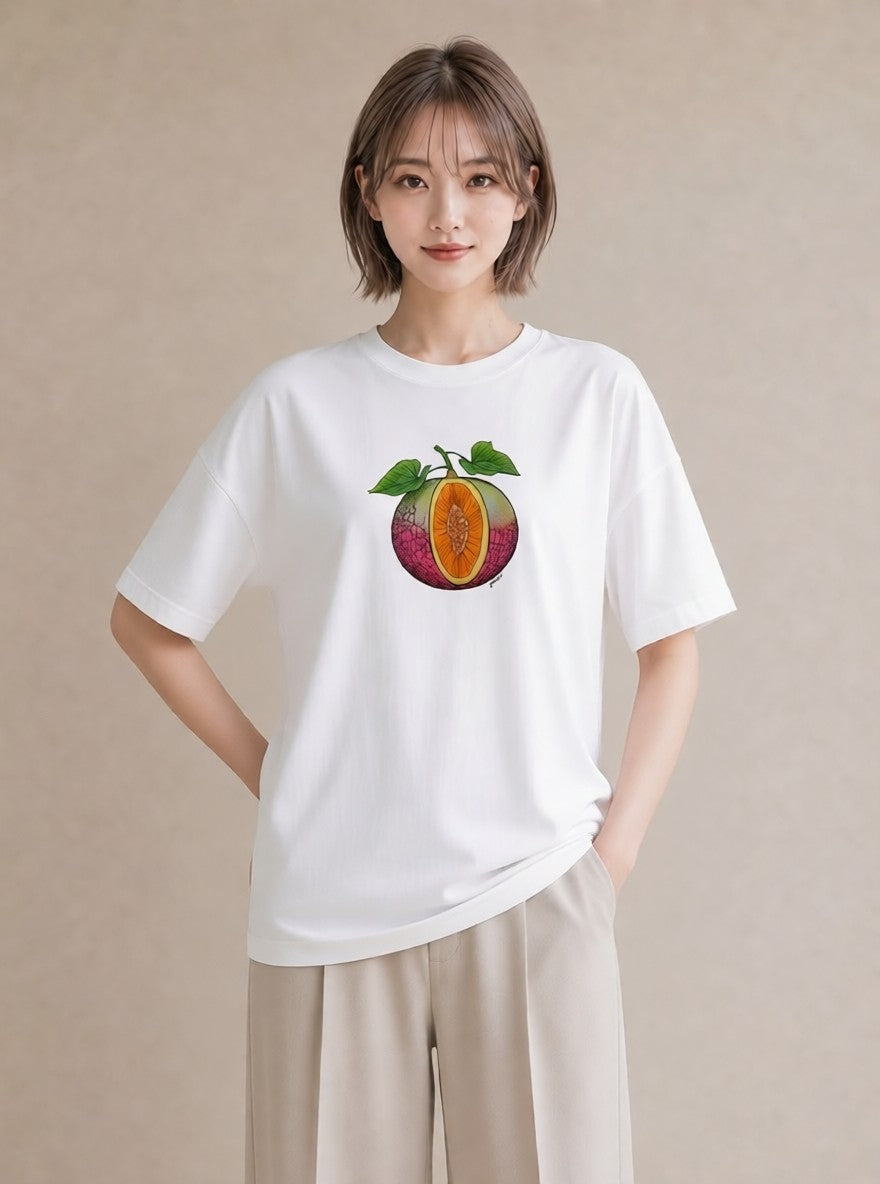 Tシャツ レディース メロン 食べ物 フード イラスト 普段使い 旅行用 海 白T