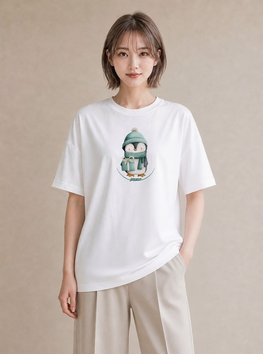 デザインTシャツ レディース ペンギン ぺんぎん 動物 アニマル イラスト ナチュラル 休日 ペアコーデ 白T