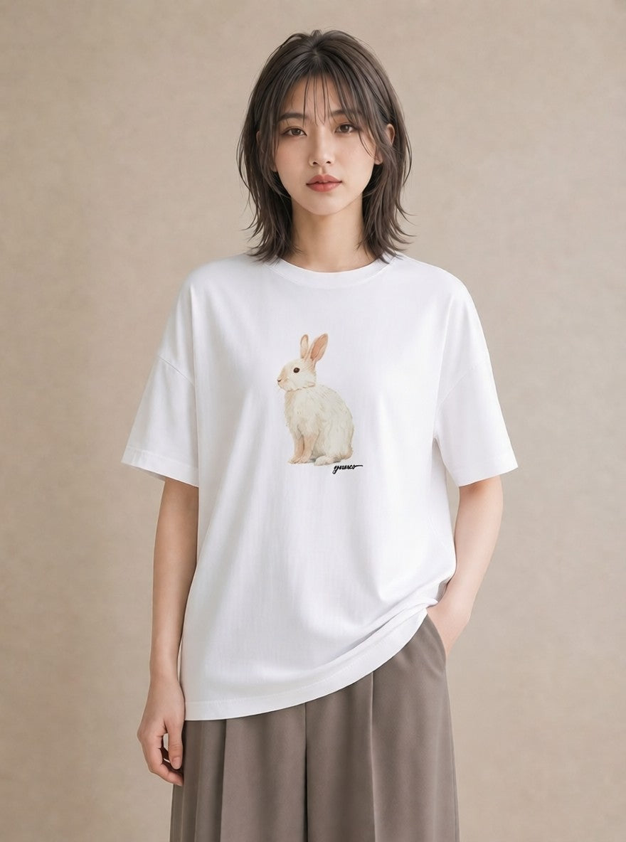 デザインTシャツ レディース ライオンラビット ペット 動物 イラスト 女子会 お揃い 白T