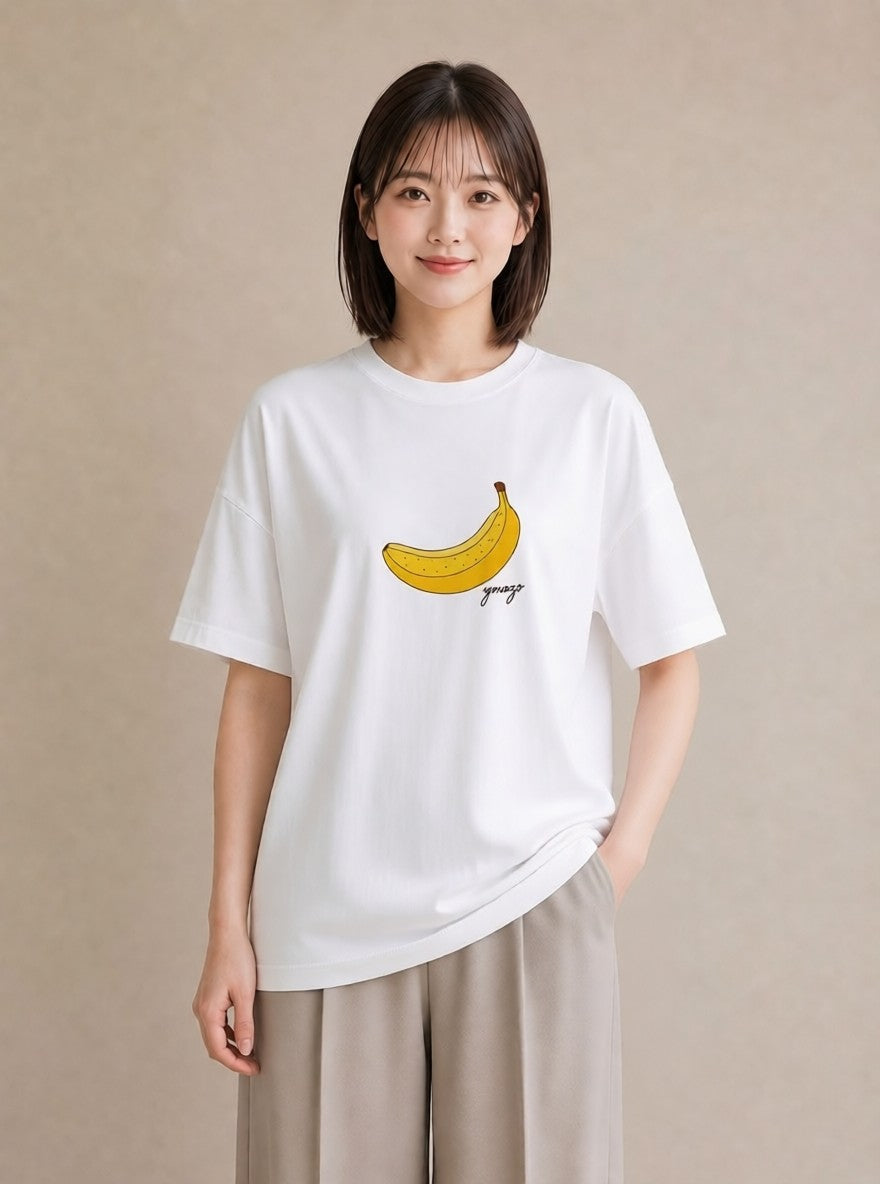 デザインTシャツ レディース バナナ 食べ物 フード イラスト ニュアンス 母娘コーデ 自分用 白T