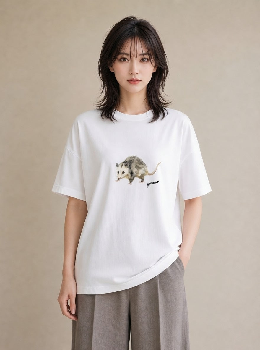 デザインTシャツ レディース リス ペット 動物 イラスト 淡色 綿100 デート 白T